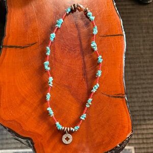 Turquoise and Red Beaded Necklace